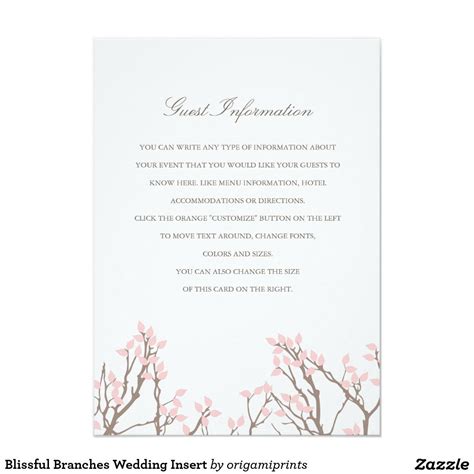 Blissful Branches Wedding Insert Zazzle Wedding Branches