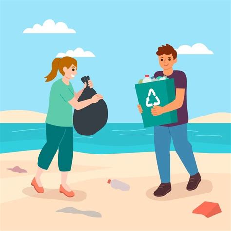 Free Vector People Cleaning Beach In Daylight Vector Free Beach