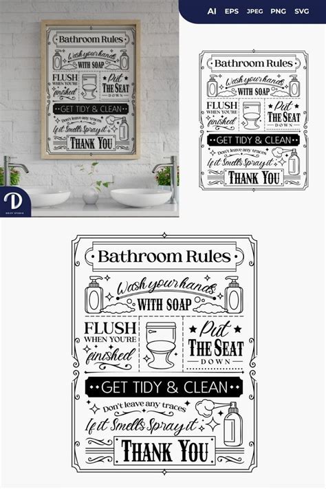 Bathroom Rules Printable A4 Decorative Toilet Sign SVG Sublimation