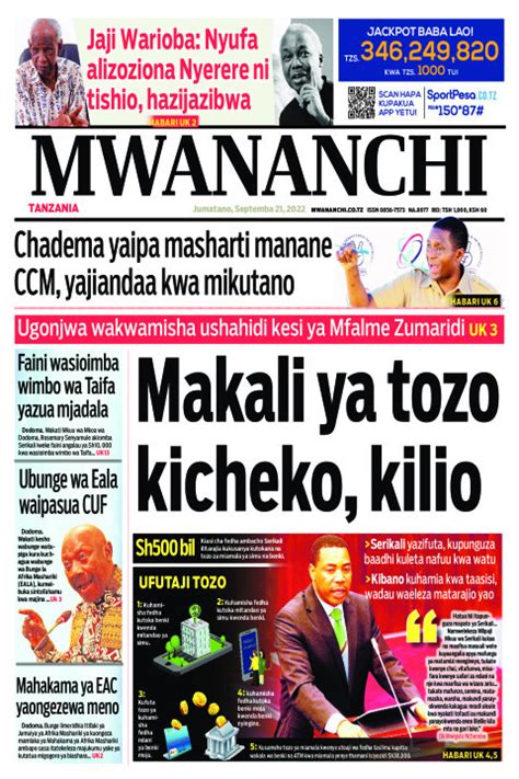 Habari Kubwa Za Magazeti Ya Tanzania Leo Jumanne Septemba 21 2022