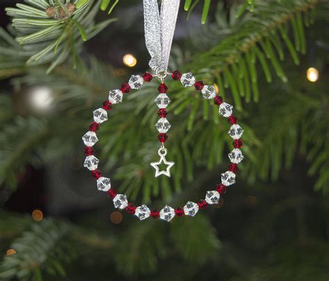 Round Christmas Tree Decoration With Swarovski Elements Red And Clear