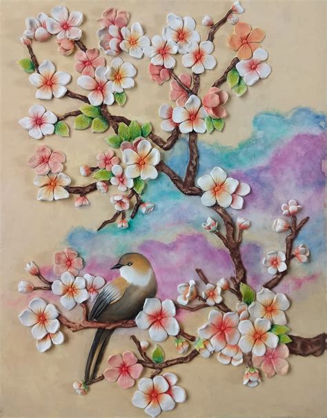 3d clay painting cherry blossom flower – Artofit