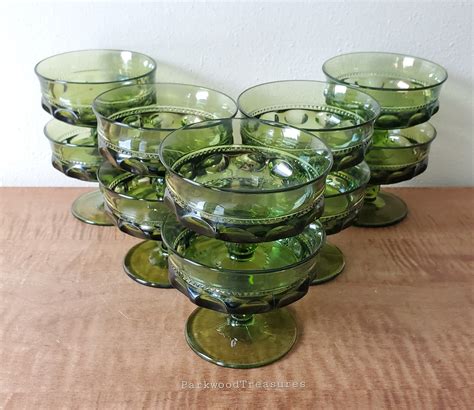 Vintage Green Glass Cups Kings Crown Green Sherbet Etsy