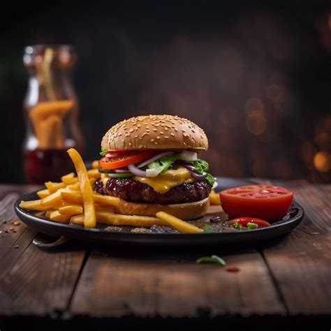 Premium Ai Image A French Fries And Delicious Veg Burger Combo