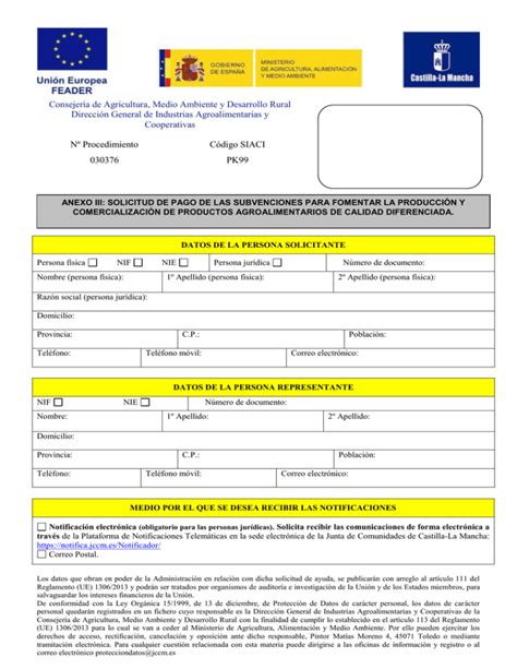 Anexo Iii Solicitud Pago Ayudas Calidad Diferenciada Doc