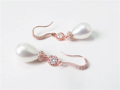 Rose Gold Pearl Earrings Rose Gold Bridal Earrings Rose Gold - Etsy