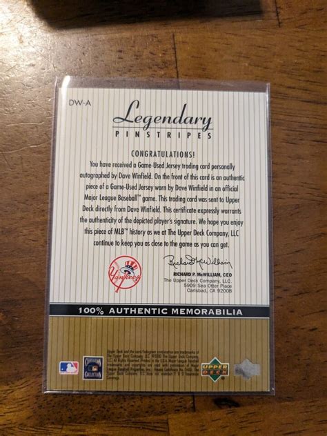 Upper Deck Yankees Legends Dave Winfield Legendary Pinstripes