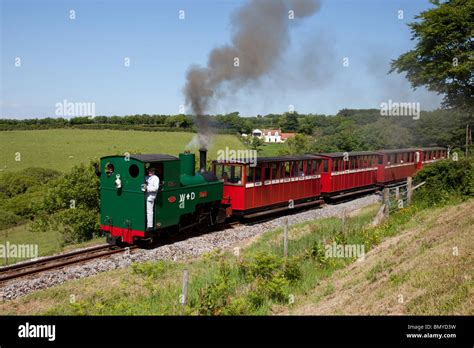 Steam train with red carriages Lynton & Barnstaple narrow gauge railway ...