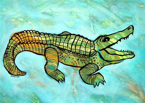 Alligator Art Print Alligator Art Alligator Painting Line Etsy