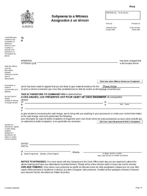 Fillable Online Cts Subpoena To A Witness This Form Is A