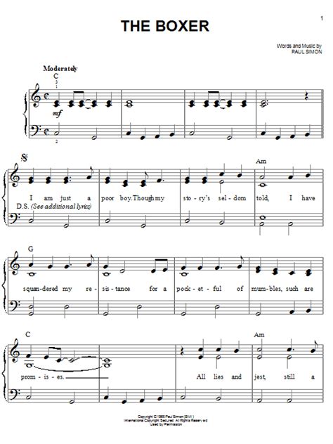 The Boxer By Simon And Garfunkel Sheet Music For Easy Piano At Sheet