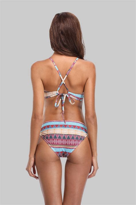 Charmleaks Women Bikini Set Vintage Floral Print Back Cross Swimwear