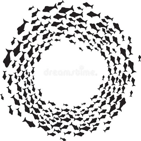 Swimming Fishes Black And White Shoal Of Fish Circling Stock