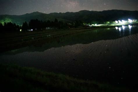 田んぼに映るサソリ座と天の川！ 宮澤博士の五頭＆関屋日記！