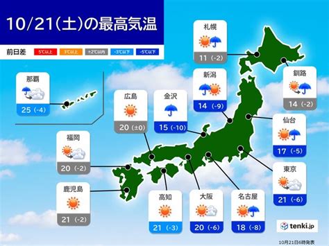 きょう21日 気温は前日より大幅に低下 北海道は平地でも雪 晴れても風が冷たい気象予報士 青山 亜紀子 2023年10月21日 日本