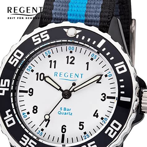 Regent Kinder Armbanduhr Analog F 1204 Quarz Uhr Textil Blau Schwarz