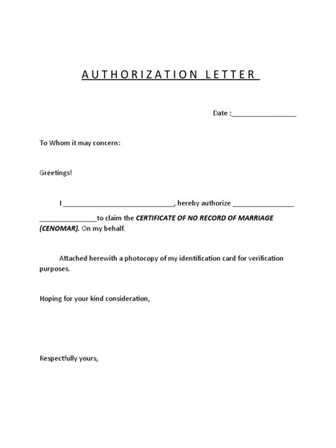 Authorization Letter For Psa Cenomar Pdf