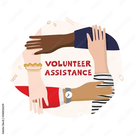 Four Hands Hold Each Other In A Circle With The Text Volunteer