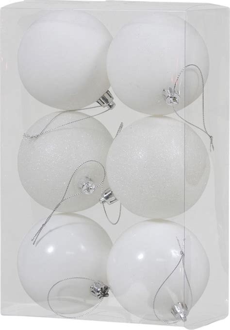 36x Witte Kunststof Kerstballen 8 Cm Glans Mat Glitter Onbreekbare