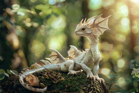 Small White Dragon Sitting In Forest Stock Illustration Illustration