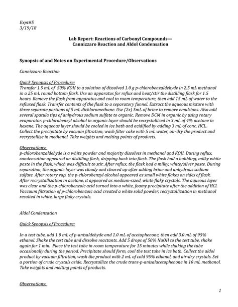 Aldol Condensation Lab Report Calculations