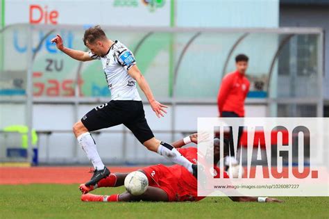 Tobi Adewole Koblenz In Duel With Moritz Hannemann Ulm Fc Rot Weiss