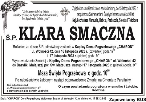 P Klara Smaczna Dom Pogrzebowy Charon Waldemar Buziak