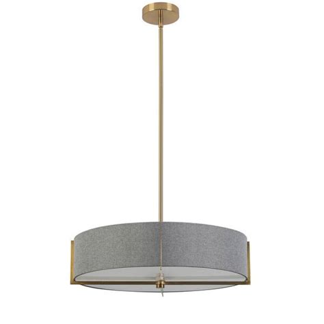 Dainolite Preston 4 Light Aged Brass Shaded Pendant Light With Grey