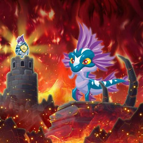 An Animated Image Of A Dragon And A Bird On Top Of A Fire Covered Hill