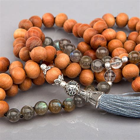 Mala Kette Mit Labradorit Bergkristall Und Sandelholz YOGA LOTOS SHOP