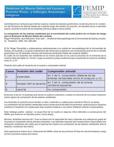 S Ndrome De Muerte S Bita Del Lactante Posici N Prona Y Hallazgos