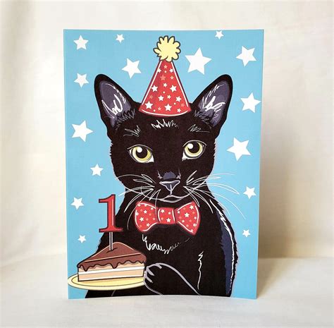 Custom Birthday Cat Greeting Card Customize With Your Candle Etsy