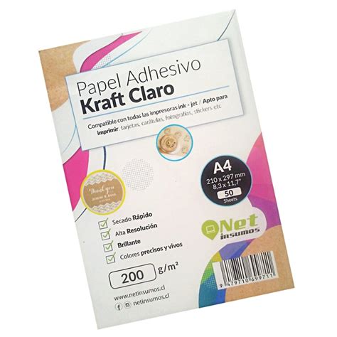 Papel Autoadhesivo Kraft Claro 200 gr A4 50 Hojas Megabyte Papelería