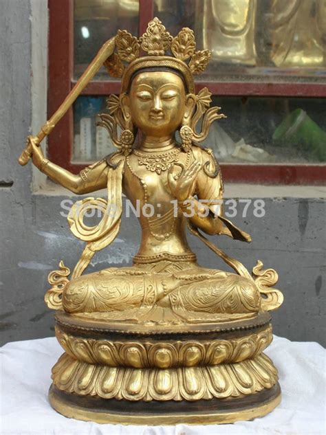 Shitou 00841 Çin Tibet Tibet Budizmi Yaldızlı Bronz heykeli Manjushri