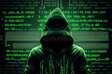 Hooded Hacker on Green Code Background. Generative AI Stock Illustration - Illustration of ...