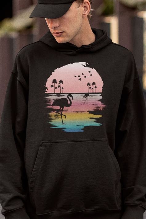 Tropical Island Hoodie Flamingo Hoodie Palm Trees On The Etsy Hoodies Hoodie Fashion