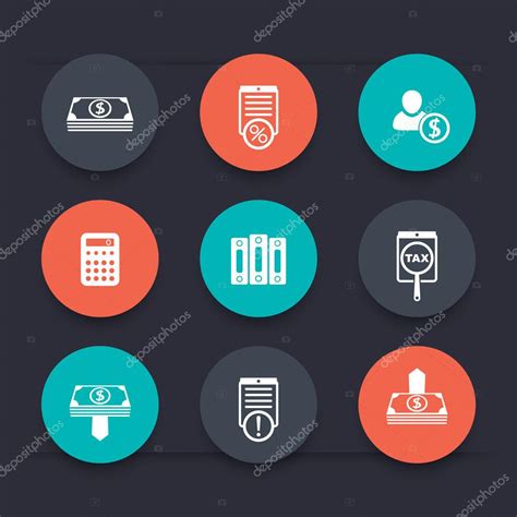 Bookkeeping Finance Payroll Round Color Icons Stock Vector Image By