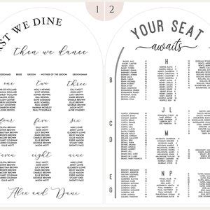 ARCH Seating Chart ARCH Table Plan 4 Pre-designed Templates Vinyl Stickers DIY Seating Plan ...