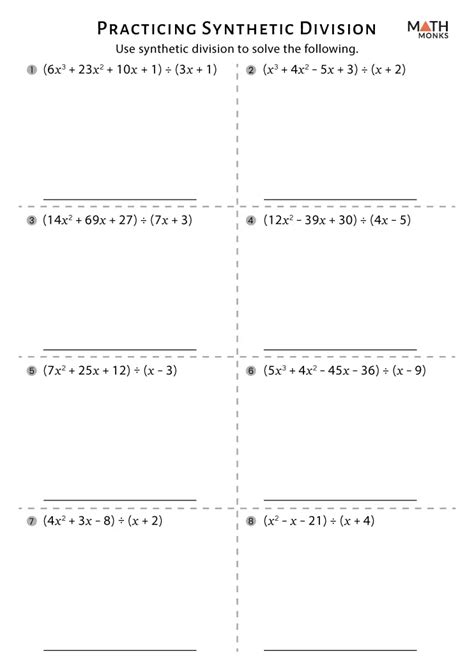 Synthetic Division Worksheets Math Monks