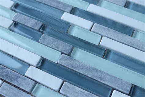 Bliss Waterfall Stone And Glass Linear Mosaic Tiles Blue Glass Tile