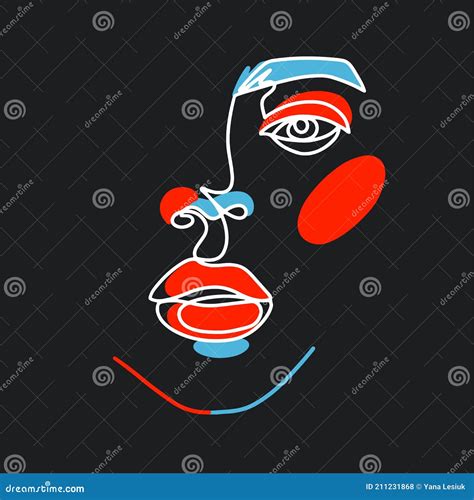 Surreal Face Painting One Line Art Poster Female Contour Silhouette