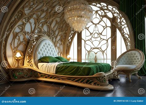 Stylish Art Nouveau Luxury Bedroom Stock Illustration - Illustration of ...