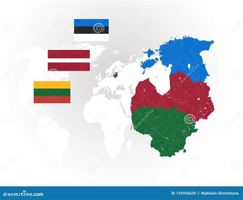 Map Of Baltic States With Lakes And Rivers And National Flags Of Baltic