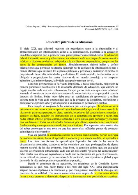 Jaques Delors Los Cuatro Pilares De La Educaci N Pdf