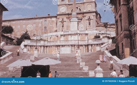 People At Fontana Della Barcaccia With Church Of Trinita Dei Monti In