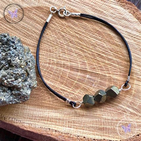 Mens Pyrite Nugget Leather Bracelet