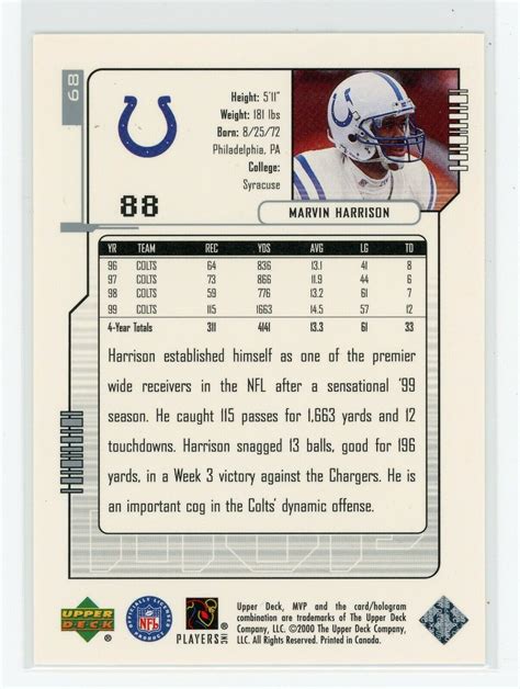 2000 Upper Deck MVP Silver Script 68 Marvin Harrison Indianapolis