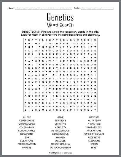 Genetics Word Search