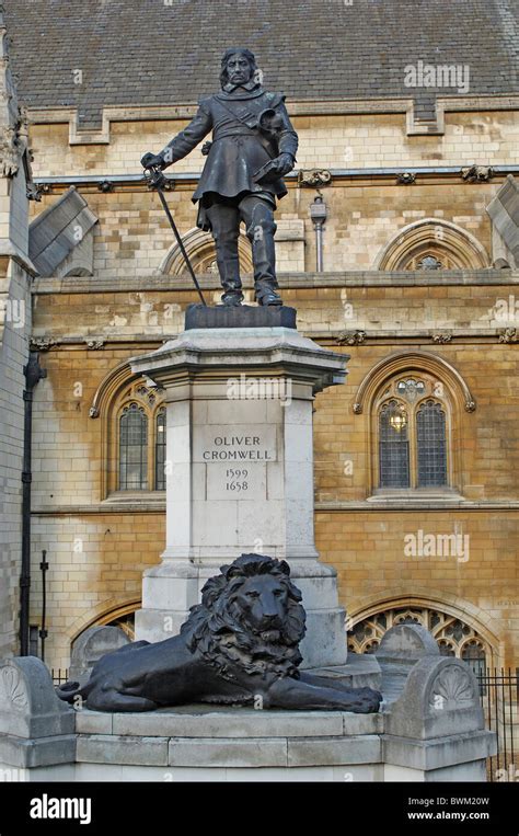 Uk London Oliver Cromwell Statue At Parliament Westminster Great