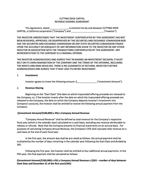 Free Profit Sharing Agreement Template Printable Templates Your Go